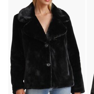 Avec Les Filles Notch Collar Faux Fur Coat